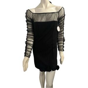 Camila Coelho Black Mini Dress with Sheer Ruched Sleeves
